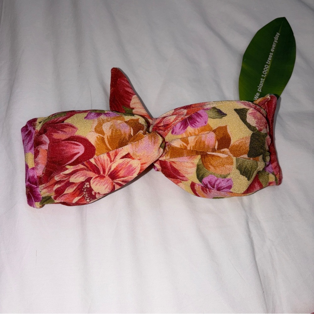 Farm Rio: Floral High-Waist Bikini Set in Yellow, Pink & Orange Blooms / Swim - Picture 5 of 6